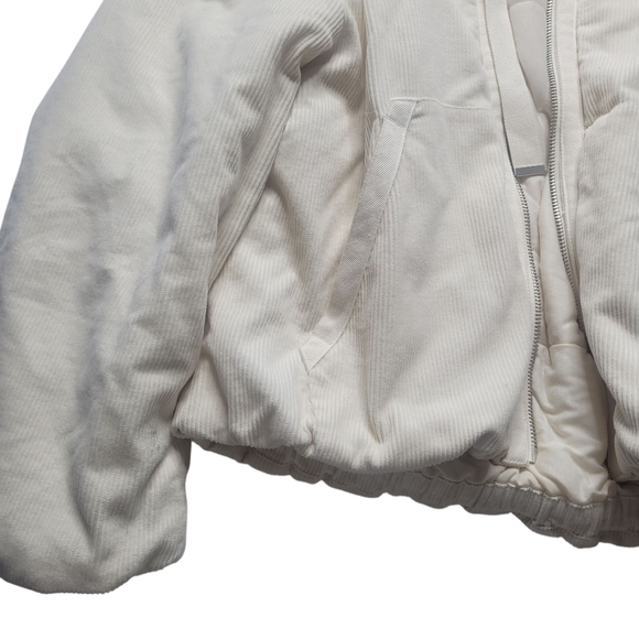 Urban Outfitters Casey Corduroy Zip Hooded Puffer Jacket White Ivory Large - Picture 11 of 13
